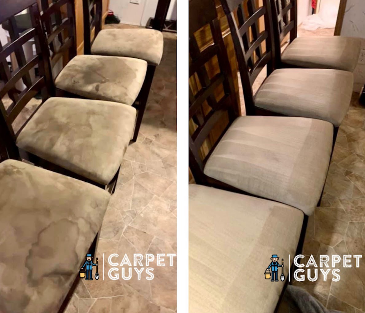Dining chair fabric before and after upholstery cleaning