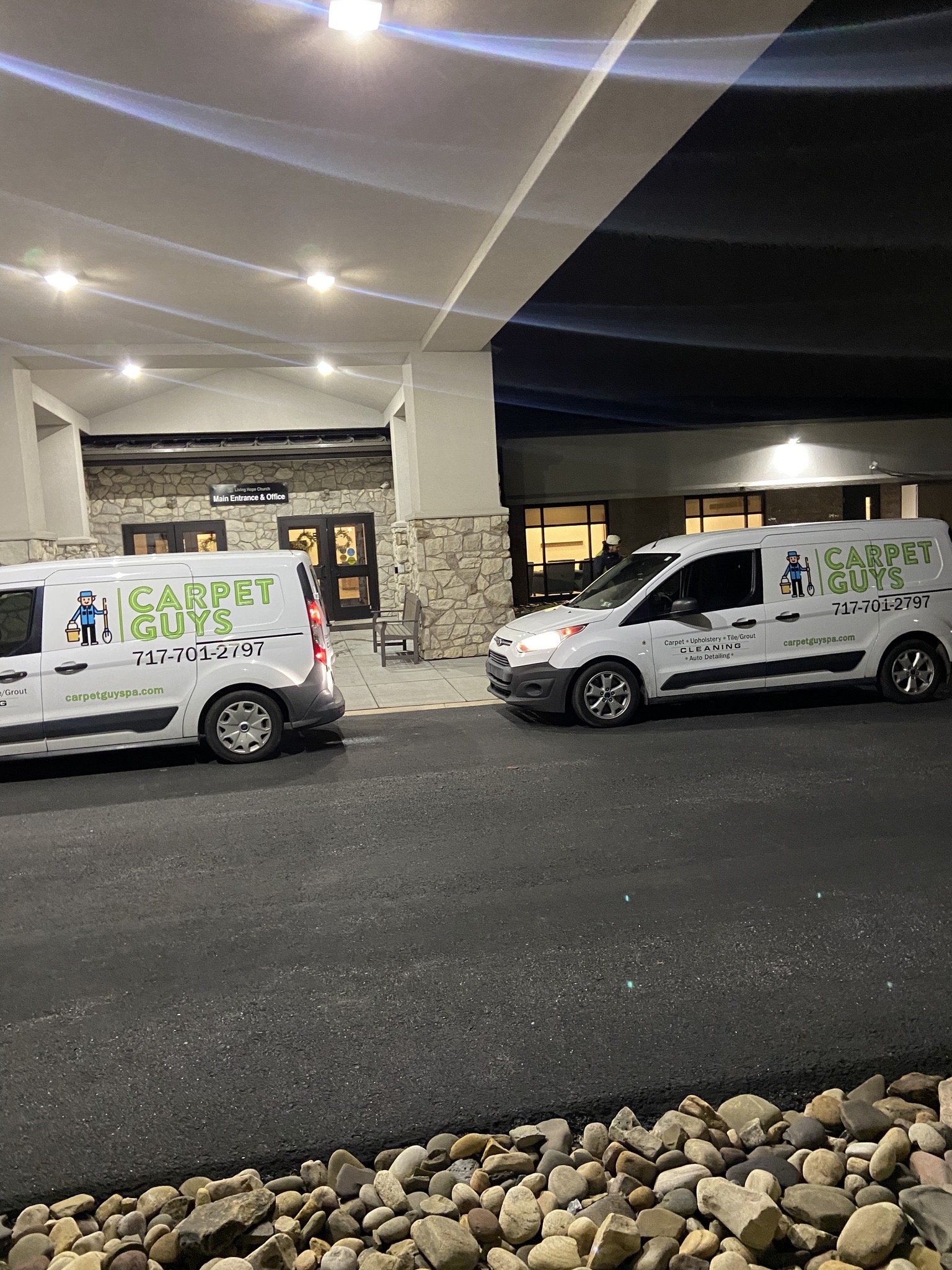 Carpet Guys vans at a commercial business facility in Central PA